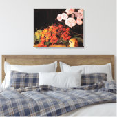 Leven met Rozen, aardbeien en brood Canvas Afdruk (Insitu (Slaapkamer))
