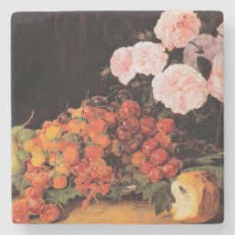 Leven met Rozen, aardbeien en brood Stenen Onderzetter