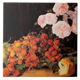 Leven met Rozen, aardbeien en brood Tegeltje