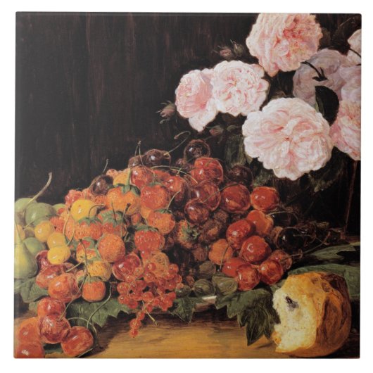 Leven met Rozen, aardbeien en brood Tegeltje (Voorkant)