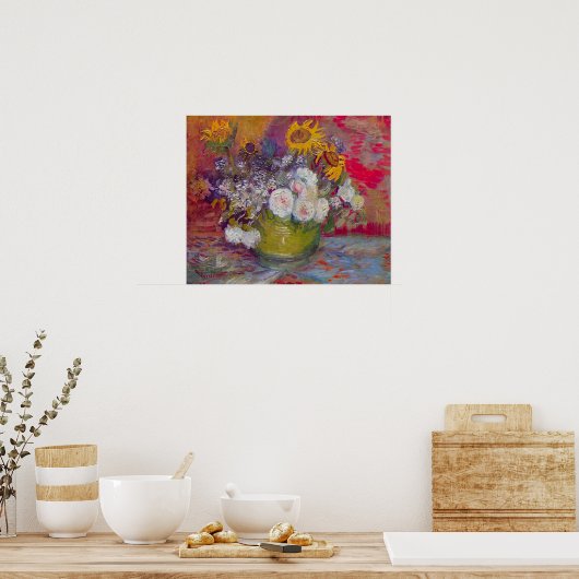 Leven met rozen en zonnebloemen door Van Gogh Poster (Keuken)
