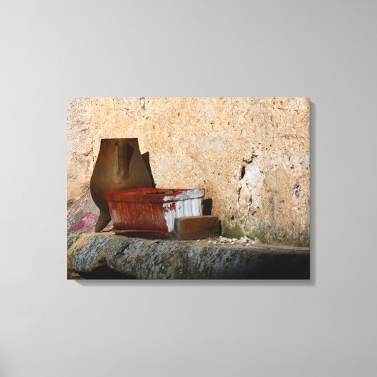 Leven met Vase Olla en mandje Canvas Afdruk (Voorkant)