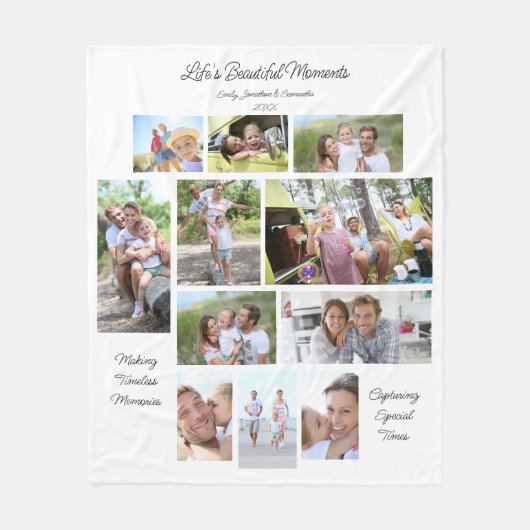 Leven Mooie Momenten 11 Foto's Collage Wit Fleece Deken (Voorkant)