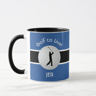 Leven naar Golfbal Golfer Figuur Zwart Blauw Wit Mok