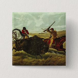 Leven op de Prairie - de Buffalo Hunt, 1862 Vierkante Button 5,1 Cm