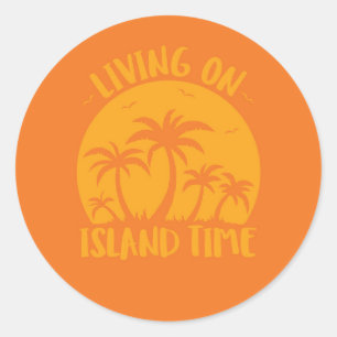 Leven op eilandtijdenpalmen en zonneschijn ronde sticker