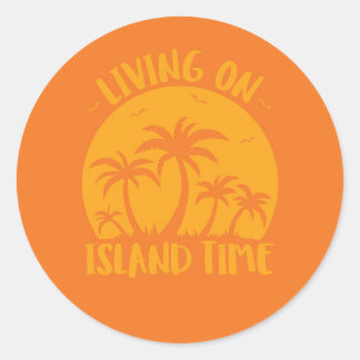 Leven op eilandtijdenpalmen en zonneschijn ronde sticker