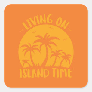 Leven op eilandtijdenpalmen en zonneschijn vierkante sticker