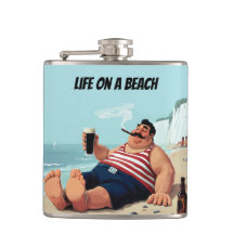 Leven op het strand, man die sigaar rookt en bier