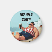 Leven op het strand, man die sigaar rookt en bier