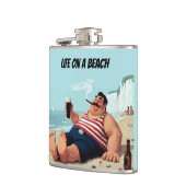 Leven op het strand, Man roken Sigaar en Drink Bie Heupfles (Links)