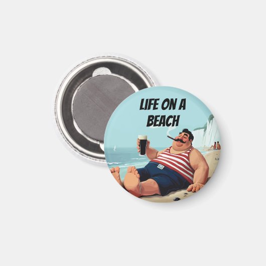 Leven op het strand, Man roken Sigaar en Drink Bie Magneet (Voorkant / Achterkant)