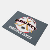 Leven op Ice Hockey Sticks en Puck Familienaam Deurmat (Schuin)
