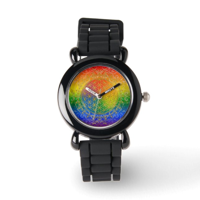 Leven - Ornament Regenbooggoud Horloge (Voorkant)