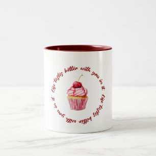 Leven smaakt beter met jou Mooie liefdescitaat m Tweekleurige Koffiemok