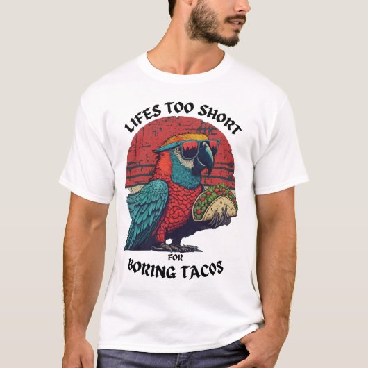 Leven te kort voor saaie tacos retro zonsondergang t-shirt (Voorkant)