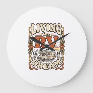 Leven van de RV-droom Vintage Camping Shirt Ontwer Grote Klok