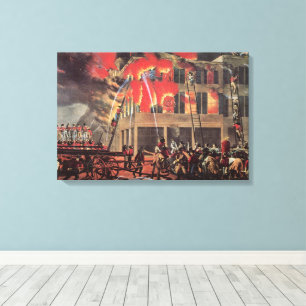 Leven van een brandweerman, antieke brandweerliede canvas afdruk