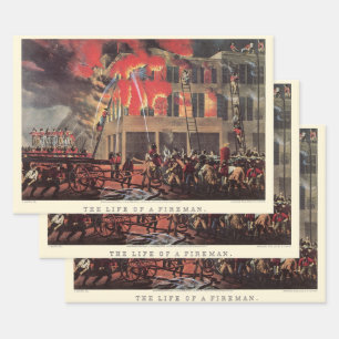 Leven van een brandweerman, antieke brandweerliede inpakpapier vel