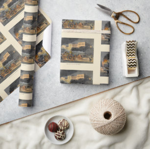 Leven van een Fireman  1860s lithograafpatroon Cadeaupapier