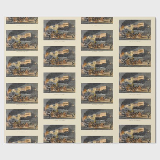 Leven van een Fireman  1860s lithograafpatroon Cadeaupapier (Vlak)