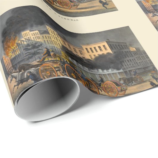 Leven van een Fireman  1860s lithograafpatroon Cadeaupapier (Rol Hoek)