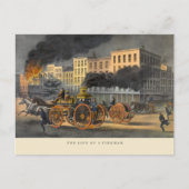 Leven van een Fireman Vintage 1860s Lithograaf Briefkaart (Voorkant)