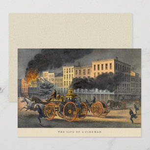 Leven van een Fireman Vintage 1860s Lithograaf Kaart