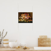 Leven van fruit en een mand bloemen poster (Keuken)