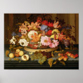 Leven van fruit en een mand bloemen poster (Voorkant)