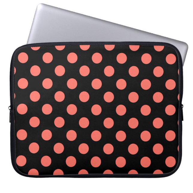 Leven van koraalpolka-stippen op zwart laptop sleeve (Voorkant)