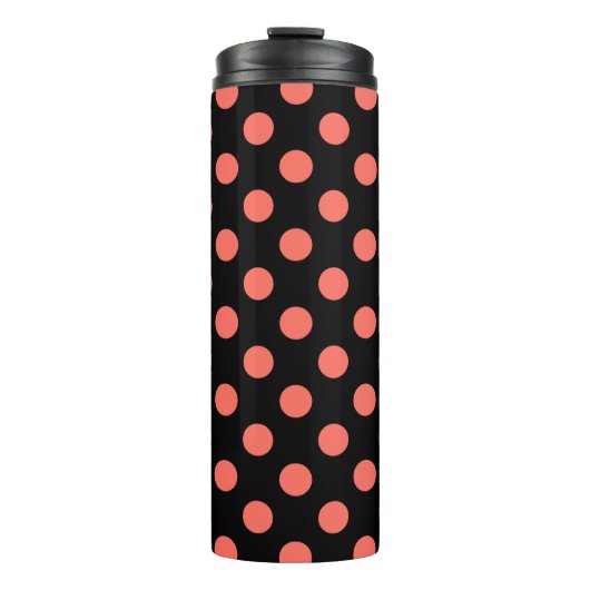 Leven van koraalpolka-stippen op zwart thermosbeker (Voorkant)