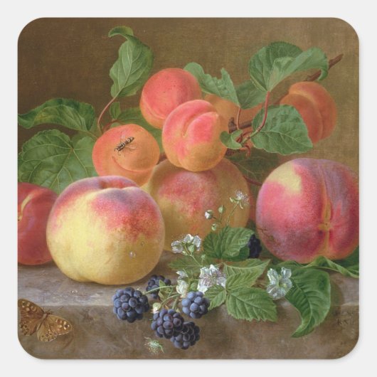 Leven van perziken vierkante sticker (Voorkant)