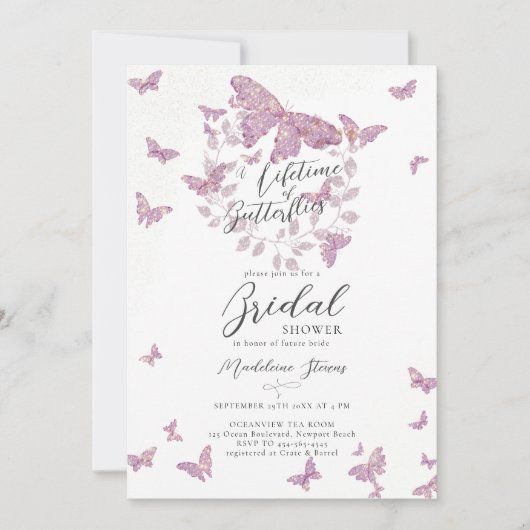 Leven van Vlinders Goud Paarse Vrijgezellenfeest Kaart (Voorkant)