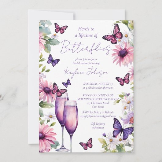 Leven van vlinders paarse vrijgezellenfeest kaart (Voorkant)