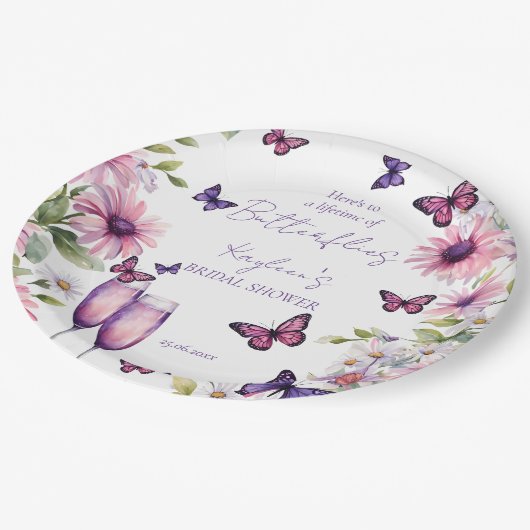 Leven van vlinders paarse vrijgezellenfeest papieren bordje (Gekanteld)