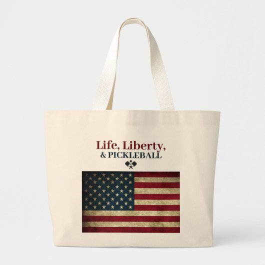 Leven Vrijheid & Pickleball Grappig Patriottisch Grote Tote Bag (Voorkant)