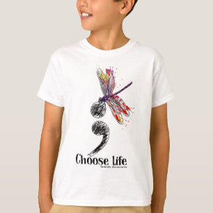 Leven Zelfmoord Bewustzijn Kleurrijke Dragonfly T-shirt