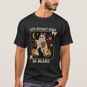 Leven zonder Jezus is eng Boho bloemige spookkat T-shirt