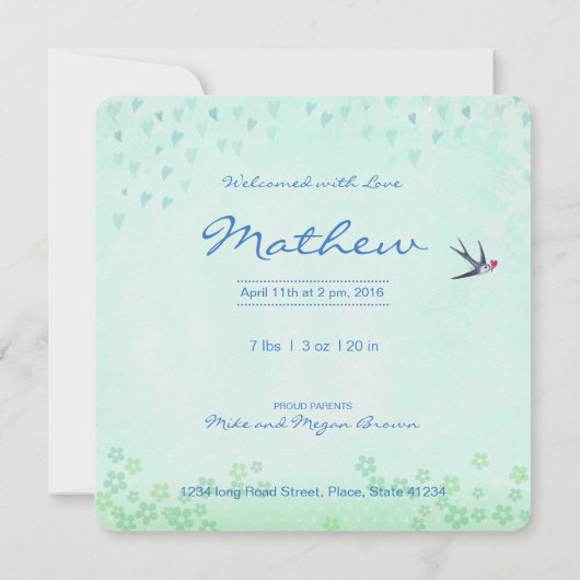 Levenboom met baby | Geboorteplaats Aankondiging (Achterkant)