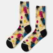 Levend abstract in roze, turkoois en geel sokken (Links)