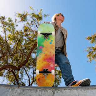 Levend abstract waterverfspatpatroon persoonlijk skateboard