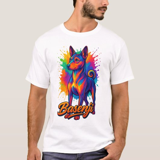 Levend Basenji Pop Art Design T-shirt (Voorkant)