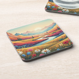 Levend Berglandschap met Zonsondergang & Bloem Bier Onderzetter