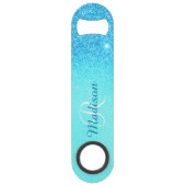 Levend Blauw Glitter Ombre Monogram Stijlvol Speed Flessenopener (Voorkant)