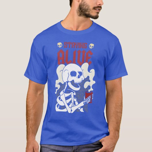 Levend blijven Funny koffie skelet T-shirt (Voorkant)