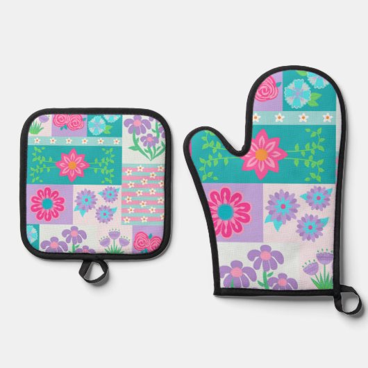 Levend Bloeiend Bloemendesign Ovenwant & Pannenlap Set (Voorkant)