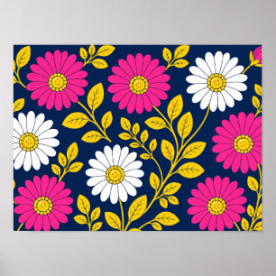 Levend bloemmotief met madeliefjes en gouden blade poster