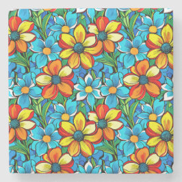 Levend bloemmotief  stenen onderzetter