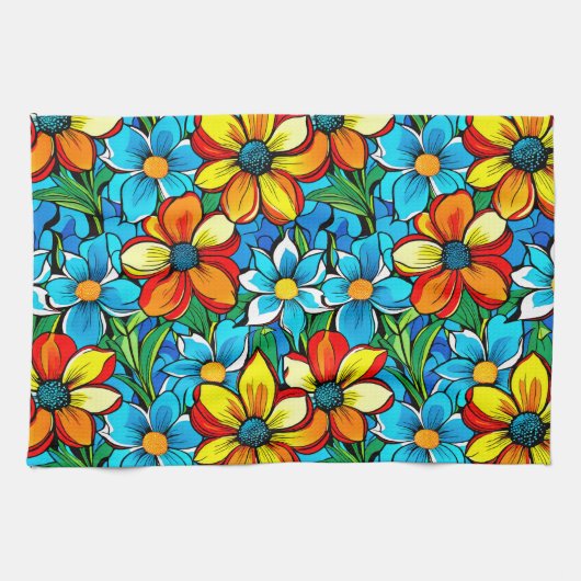 Levend Bloemmotief  Theedoek (Horizontaal)